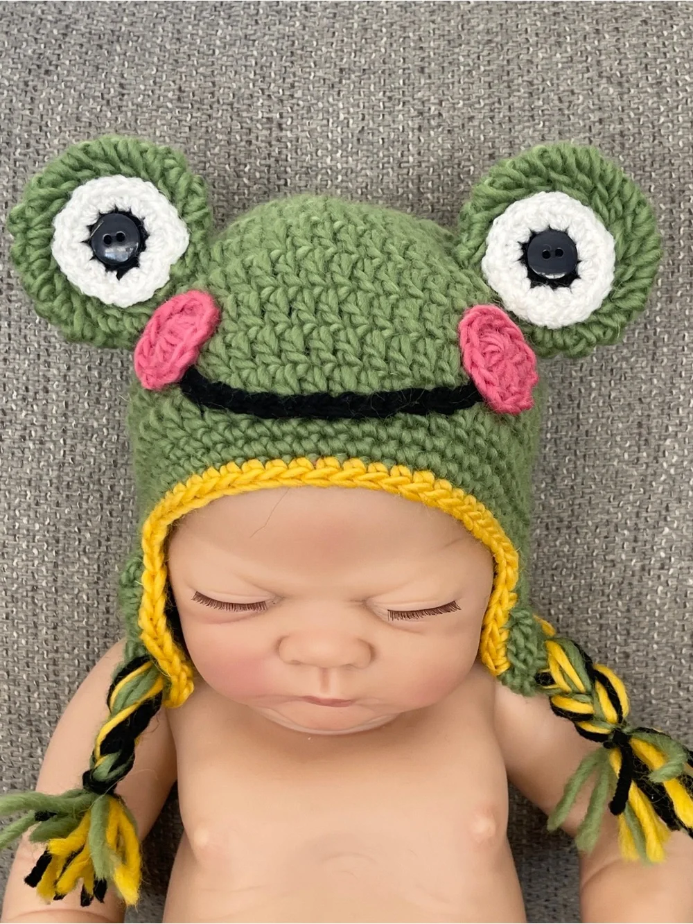 Green Frog Crochet Earflap Hat for Baby – Handmade Cute Animal Newborn Hat